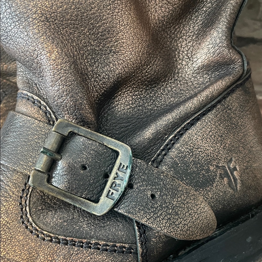 Frye Veronica Distressed Leather Boots Metallic Bronze - Picture 16 of 16